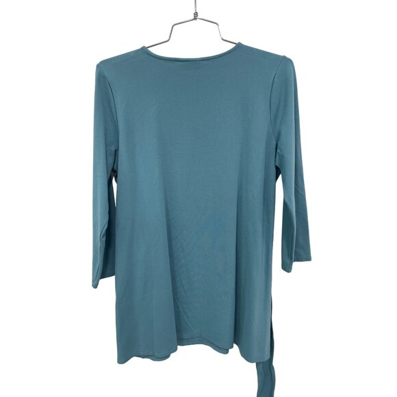J Jill Ponte Tie Waist 3/4 Sleeve Top Womens Small Teal Blue Viscose Blend Chic - Picture 4 of 10